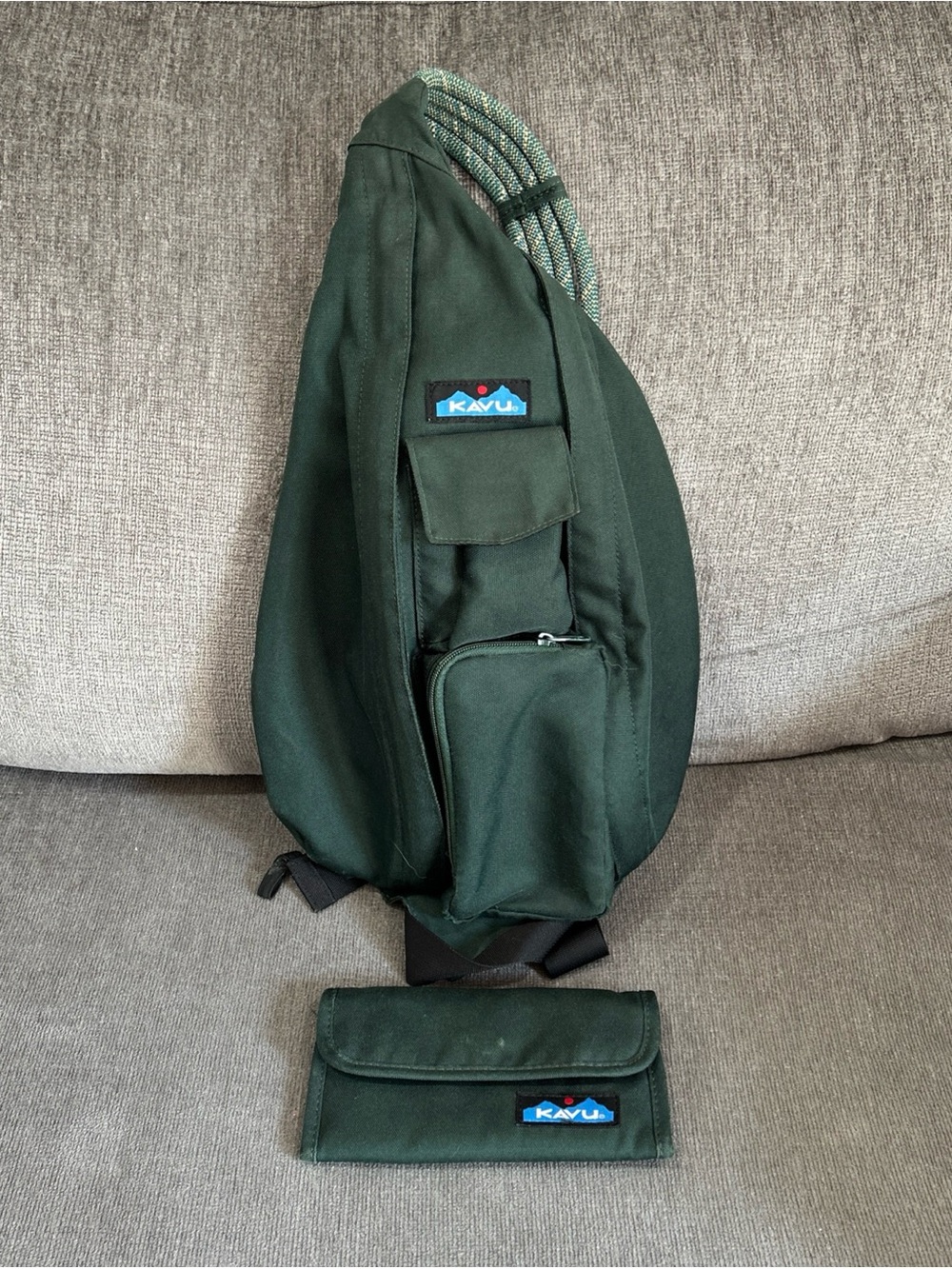 Kavu Rope Sling Bag Crossbody Tri Fold Wallet Set Women’s Green